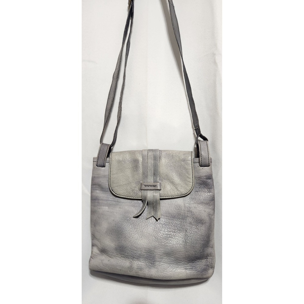 Latico Leathers Grey Distressed Pebbled Leather Crossbody Bag Flap Tassel Small